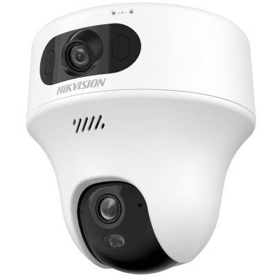 [DS-2CFWQ6-D] Turret PT 6 Megapixel / Doble Lente (2.8 mm y 4 mm) / Dual Light (10 mts IR + 10 mts Luz Blanca) / Wi-Fi / Interior / Audio Bidireccional (Micrófono y Bocina) / dWDR / H.265+ / 5 VCD (Conector Tipo C)