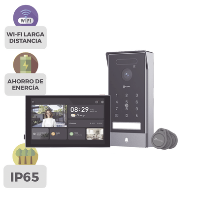 Video Portero Conexión a 2 Hilos Entre Monitor y Frente de Calle / Wi-Fi 6 Dual Band 2.4 y 5GHz con Cámara 4K / Reconocimiento de Venas de Palma / Reconocimiento Facial / Visión Nocturna en Color / IP65 Exterior Con Protección
