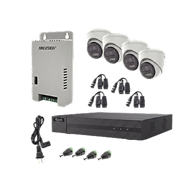 [HL-2080P-4E-TWA] Kit HiLook Audio Bidireccional TurboHD 1080p / DVR Metalico 4 Canales / 4 Cámaras Eyeball (Exterior) con Bocina y Microfóno Integrado / 1 Fuente de Poder / Accesorios