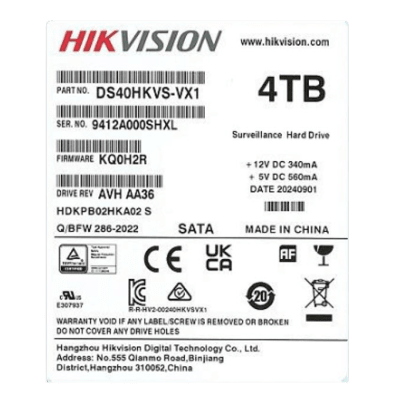 [DS40HKVS-VX1] Disco Duro Enterprise 3.5 4 TB / Hikvision / 7200 RPM / SATA / Alto Rendimiento / Recomendado para NVRs HIKVISION