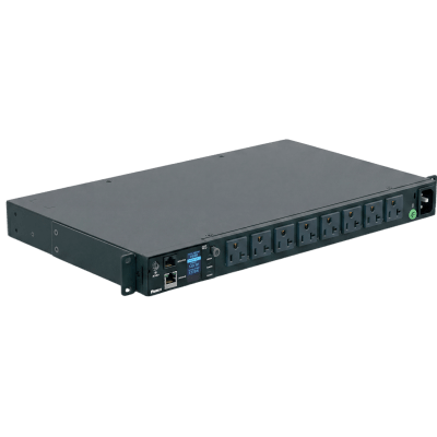 [P08D10M] PDU Monitoreable (MI) para Distribución de Energía, Enchufe de Entrada NEMA 5-15P, Con 8 Salidas 5-20R, Horizontal 19in, 120 Vca, 20 Amp, 1UR