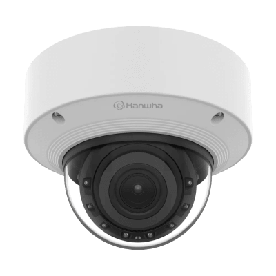 Cámara Domo AI 8 Megapíxeles / Motorizado 4.4-9.3 mm 2.1x / Dual NPU / IR 50 m (164 ft) / IP52 IK10 / Analítica Avanzada IA / extremeWDR 120 dB / Wisenet 9