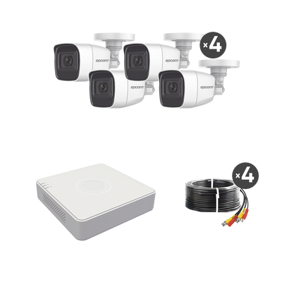 [B8-KIT-MIC] (MICRÓFONO Integrado) Kit TurboHD 1080p Lite / DVR 4 canales / Audio por Coaxitron / 4 Cámaras Bala de Metal con Micrófono Integrado