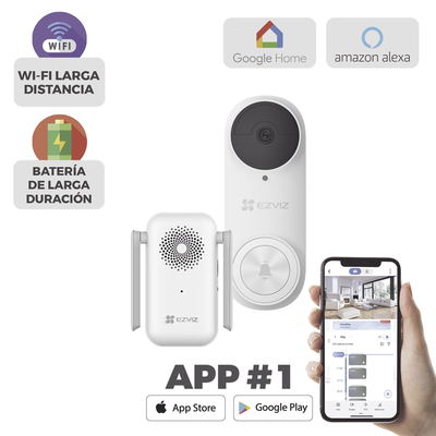 [CS-DB2KIT] Timbre con Cámara Wi-Fi (Doorbell) de Batería Recargable / Libre de Cables / Uso Exterior Con Protección (IP65) / Cámara 3 Megapíxel / Llamada a la App / Incluye Timbre Para Interior Con Timbres Seleccionables / Ranura