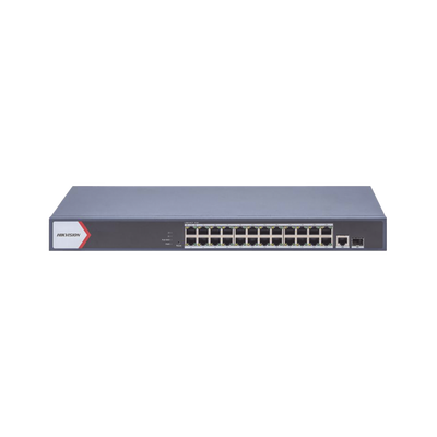 [DS-3E1526P-EI] Switch Gigabit PoE+ / Monitoreable / 24 Puertos 1000 Mbps PoE+ / 1 Puerto 100 uplink / 1 Puerto 1000 Mbps Uplink / 1 Puertos SFP Uplink / Configuración Nube desde Hik-PartnerPro / Modo Extendido hasta 300 Metros / 370 W