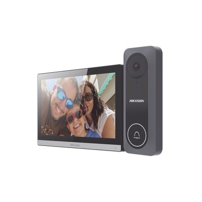 Kit de Videoportero Hibrido TurboHD con Pantalla LCD touch de 7 Wi-Fi / Frente de Calle para Exterior de Policarbonato / 720p (1 Megapíxel )130° de Visión (Gran Angular) / Llamada a App Hik-Connect