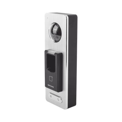 2 EN 1 / Lector Biométrico IP65 con Función de Videoportero y lector QR Incluida/ Llamada a APP de Smartphone Hik-Connect P2P (No requiere monitor) / Soporta Tarjetas - Huellas - Códigos QR / Cámara 2 MP Compatible con DVRs y