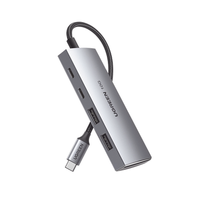 [30758] HUB USB-C 3.2 4 en 1 | 2 Puertos USB-C 3.2 (10 Gbps) | 2 Puertos USB-A 3.2 (10 Gbps) | Admite OTG | Compatible con MacBook, Chormebook, iMac, iPad Pro, iOS, Windows, Mac OS, Android | Carcasa de Aluminio | Nylon Trenzado.