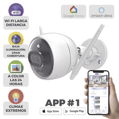 Bala IP 2 Megapíxel / Wi-Fi / Doble Lente / COLORES EN OSCURIDAD / Deteccion de Personas o Vehículos / Cruce de Línea / Intrusión a un área / Audio de dos vías / Luz Estroboscópica / Sirena / MicroSD