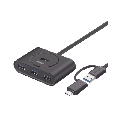 [40850] HUB USB-A y C 3.0 4 en 1 | Con Conector USB-C y USB-A | 4 Puertos USB-A 3.0 (5Gbps) | Cable de 25cm | Indicador Led | Ideal para Transferencia de Datos | Entrada Micro USB para alimentar equipos de mayor consumo.