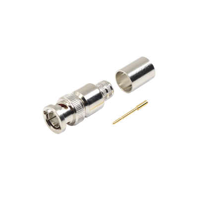 [RFB-1707-R] Conector BNC Macho de 75 Ohm, Anillo Plegable, para Cable 8238, RG-11/U, Níquel/ Oro/ Teflón.