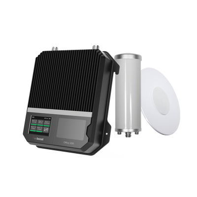 [531-047] Kit Amplificador Office 200 para 2G, 3G y 4G / Mejora llamadas convencionales y VoLTE / Amplifica señal de TELCEL, AT&T y MOVISTAR / Cubre hasta 400 m² con una antena y hasta 1600 m² con 4 antenas.