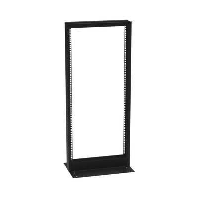 Rack de 2 Postes (Doble Perforación), Estándar 19, 24 Unidades, Fabricado en Acero, Base L para Anclar a Piso.
