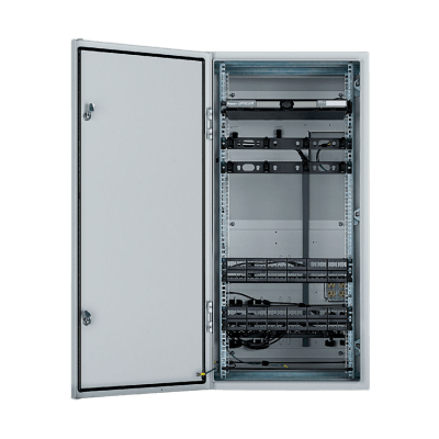 Gabinete Industrial Preconfigurado de Montaje en Pared, Fabricado en Acero Bajo en Carbono, Protección NEMA 4/12 IP66, de 26 UR, Color Gris
