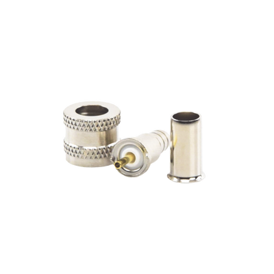 [RFU-600-1] Conector Mini UHF Macho, 50 Ohm, de Anillo Plegable para Cables RG-58/U, RG-142/U, Niquel/Oro/Delrin.