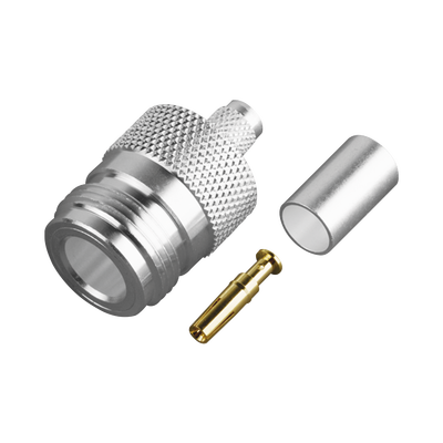 [RFN-1029-SP] Conector N Hembra de Anillo Plegable para Cable PROFLEX ó Grupo P, Plata/ Oro/ Teflón.