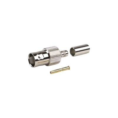 [RFB-1124-1X] Conector BNC Hembra de Anillo para Cables RG-8/X, LMR-240, 9258, Níquel/ Oro/ Delrin.