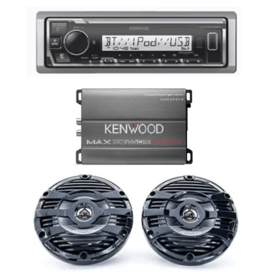 Kit de estéreo con Bluetooth KMR-M332BT | Amplificador KAC-M1814 | más Par de bocinas KFC-1653MRB