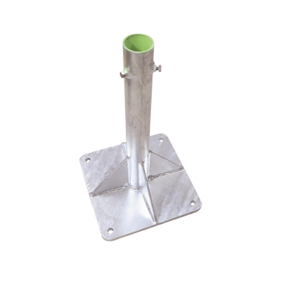 Base para Mástil Hasta 2 con Opresores, Base de 30 x 30 cm y Tubo de 50 cm Ced. 30. Galv. Inmersión.