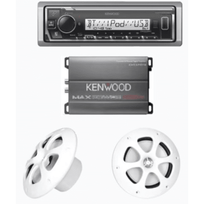 Kit de estereo con Bluetooth KMR-M332BT | Amplificador KAC-M1814 | mas Par de bocinas KFC-1613MRW