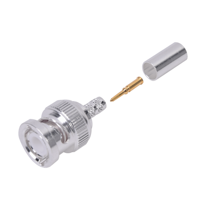 [RFB-1106-2ST] Conector BNC Macho de Anillo Plegable para Cable LP-142, LP-195, LMR-195, RG-58/U, RG-142/U, Plata/Oro/Teflón.