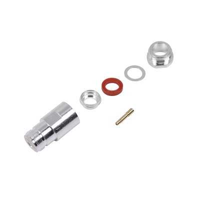 [RFN-1024-1SI] Conector N Hembra de Rosca para LMR-400, 9913, 7810A, 8214, CNT-400, RG8/U-SYS, R-FLASH-1113, Plata/ Oro/ Teflón.