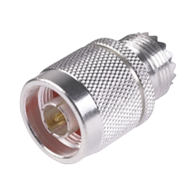 [RFN-1035-1] Adaptador en Línea, de Conector N Macho a UHF Hembra (SO-239), Plata/ Oro/ Teflón.