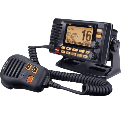 [UM725GBK] Radio Móvil Marino VHF / 25W RF / GPS Integrado / NMEA 2000 / DSC Clase D / IPX8 Sumergible / Negro