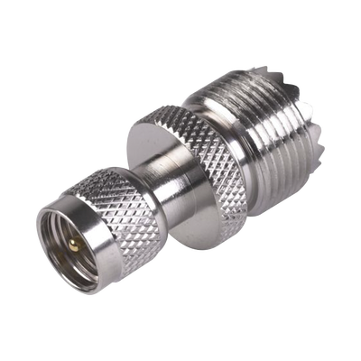 [RFU-621] Adaptador en Línea de Conector Mini UHF Macho a UHF Hembra (SO-239), Níquel/ Oro/ Teflón.