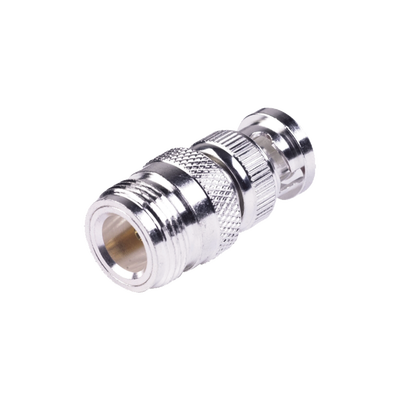 [RFN-1038-1] Adaptador en Linea para 50 Ohm, de Conector N Hembra a BNC Macho, Plata /Oro /Teflón.