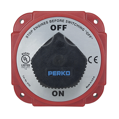 [9703DP] Interruptor Desconexión Batería 9703 con Desconexión Campo Alternador, 480 Amperios Continuos, 1200 Amperios Intermitentes, 6-32 VDC, Terminales 1/2 Pulgada, Montaje Marino