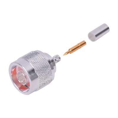 [RFN-1005-3C1] Conector Coaxial N Macho de Anillo Plegable para Cable RG-142/U, Plata/ Oro/ Teflón.