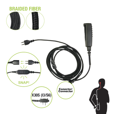 Cable para Micrófono audífono SNAP intercambiable con conector para Radios Icom con conector de 2 pines.