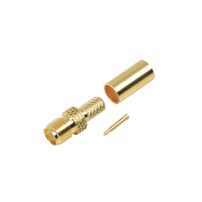 [RP-3050-1C] Conector SMA hembra inverso de anillo plegable para cable RG-58/U, Oro/ Oro Teflón.