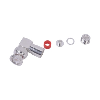 [RFB-1110-C-04] Conector BNC Macho en Ángulo Recto de Rosca para LP-195, LP-142, LMR-195, RG-58/U, RG-142/U, Plata/Oro/Teflón.