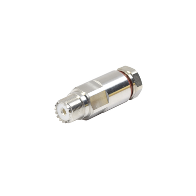 [RFU-520-H1] Conector UHF Hembra (SO-239) de Rosca para cable LP-450A, LDF4-50A, Bronce Blanco/ Plata/ Teflón.