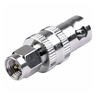 [RSA-3458] Adaptador en Línea de Conector SMA Macho a BNC Hembra, Níquel/ Oro/ Teflón.