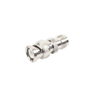[RFT-1230] Adaptador en Línea de Conector TNC Hembra a BNC Macho, Níquel/ Oro/ Teflón.