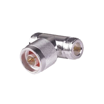 [RFN-1010-1] Adaptador en T, de Conector N Macho a Doble N Hembra, Plata/ Oro/ Teflón.
