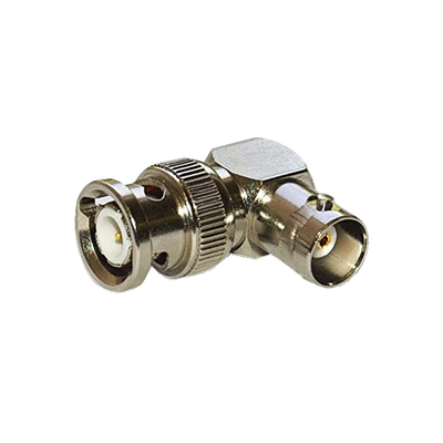 [RFB-1132] Adaptador en Ángulo Recto, de Conector BNC Macho a BNC Hembra, 50 Ohm (Monitor), Níquel/ Plata/ Teflón.