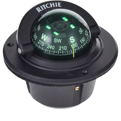 Brújula de Navegación Marítima Ritchie F-50 / Montaje Flush / Dial 2 3/4 (70 mm) / Iluminación Nocturna Verde / DirectiveForce Magnets / Construcción Compuesta Alta Temperatura / 100% Reparable