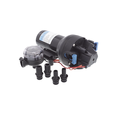 Bomba de diafragma controlada por presión para trabajo pesado ParMax de 12 Vcd, caudal de 5 GPM, presión máxima 60 psi, para manguera de diámetro interior de 13 mm (1/2) y 19 mm (3/4)