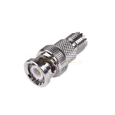 [RFU-627] Adaptador en Línea de Conector Mini-UHF Hembra a BNC Macho, Níquel/ Oro/ Teflón.