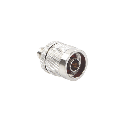 [RFU-625] Adaptador en Línea, de Conector Mini UHF Hembra a N Macho, Níquel/ Oro/ Teflón.