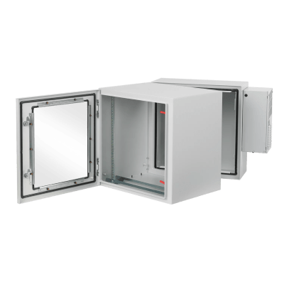[PTHW362428G2A] Gabinete Industrial ProTek de Puerta con Ventana, Con Aire Acondicionado de 800 BTU, Protección NEMA Tipo 4/12; IP66; IK10, Abatible, Fabricado en Acero, 19 UR, Color Gris Claro