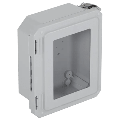Caja Impermeable De Fibra De Vidrio, 8.77 (22.27cm) Alto x 6.77 (17.19cm) Ancho x 4.06 (10.31cm), Con Ventanilla, Listado UL/cUL, Hecho En EE.UU, Serie EnviroArmour®