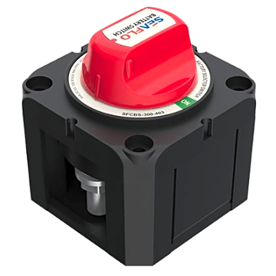 [SFCBS-300-202] Interruptor Desconexión Batería Monocircuito ON/OFF, 275A DC Continuo, 900A DC Arranque, Terminales Cobre Estañado, IP68, Montaje Superficie/Panel, Cumple ABYC/UL/SAE