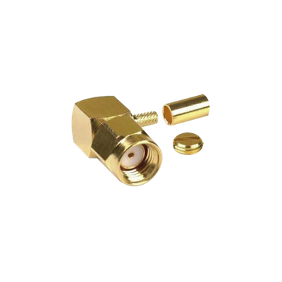 [RP-3010-1B] Conector SMA Macho Inverso en Ángulo Recto, Anillo Plegable/ RG-174/U, BELDEN 8216, Oro/ Oro/ Teflón.
