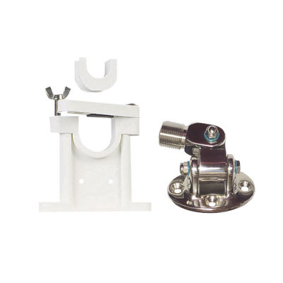[410R/2] Kit de montaje de acero inoxidable ajustable con soporte para antenas de 1 ó 1 1/2 de Diámetro. Rosca Estándar 1 x 14 Hilos.