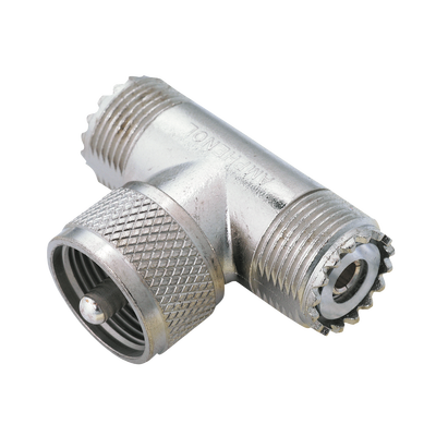 Adaptador en T AMPHENOL, de UHF Macho (PL-259) a Doble UHF Hembra (SO-239) para WP-629, WP-639, WP-641.